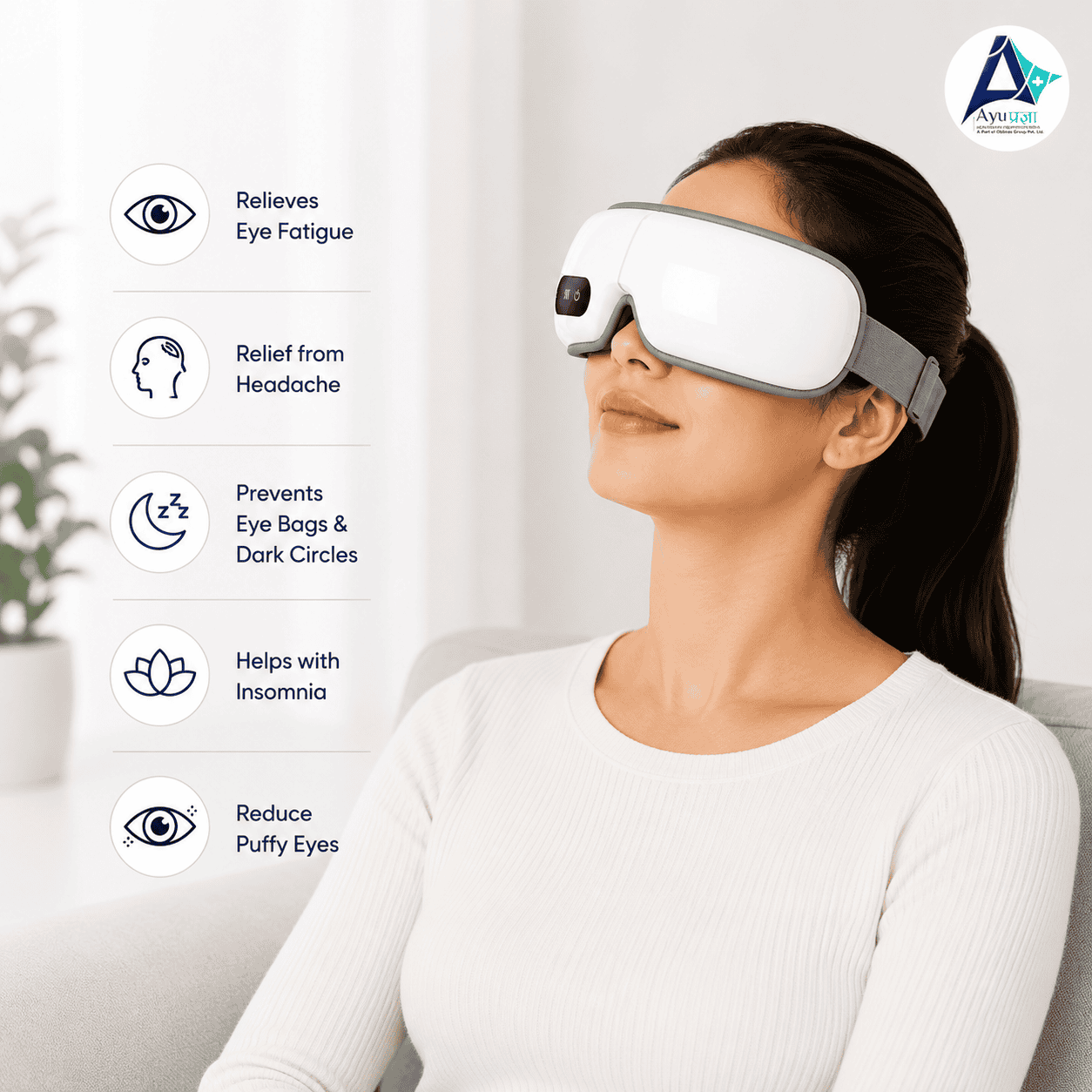 Eye Massager for Dark Circles, Eye Strain and Migraine Headache Relief - AyuPragya Smart Eye AYP 801 - View 3