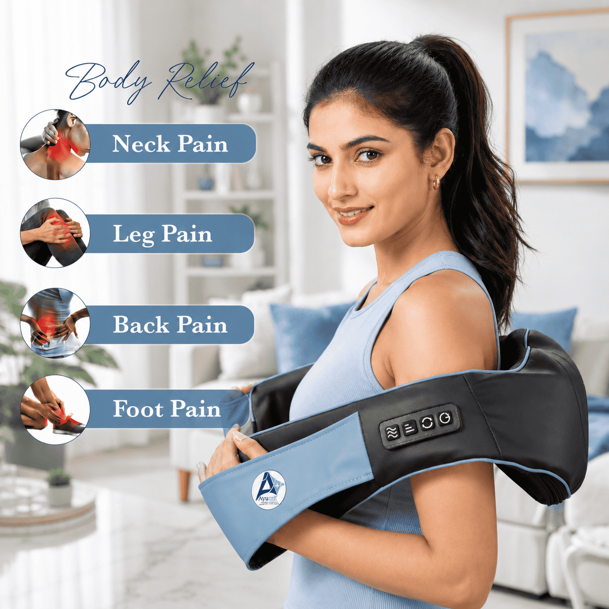Neck and Shoulder Massager for Cervical Pain Relief and Deep Shiatsu Kneading - AyuPragya InfraKnead Neck & Shoulder AYP 798 - View 3