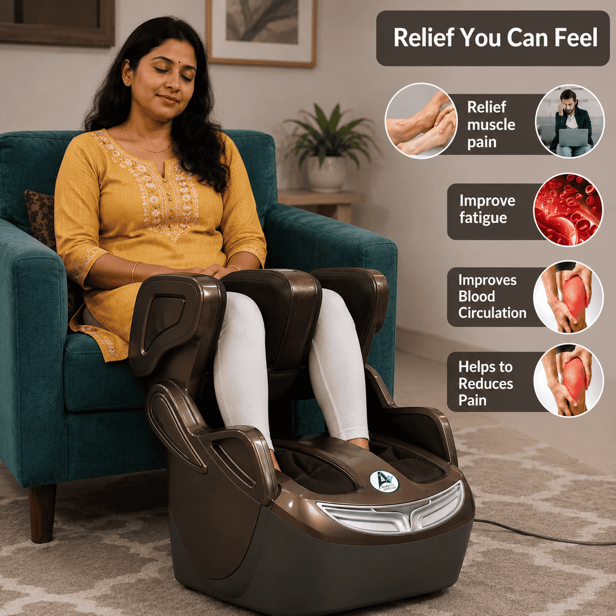 Leg and Foot Massager for Diabetic Neuropathy Pain, Foot Therapy and Blood Circulation - AyuPragya Premium Gold AYP 724 - View 3